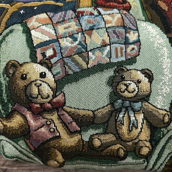 Travis Spencer Christmas Pillow Tapestry Teddy Bears..15” Length x 12” Height. - Picture 8 of 8